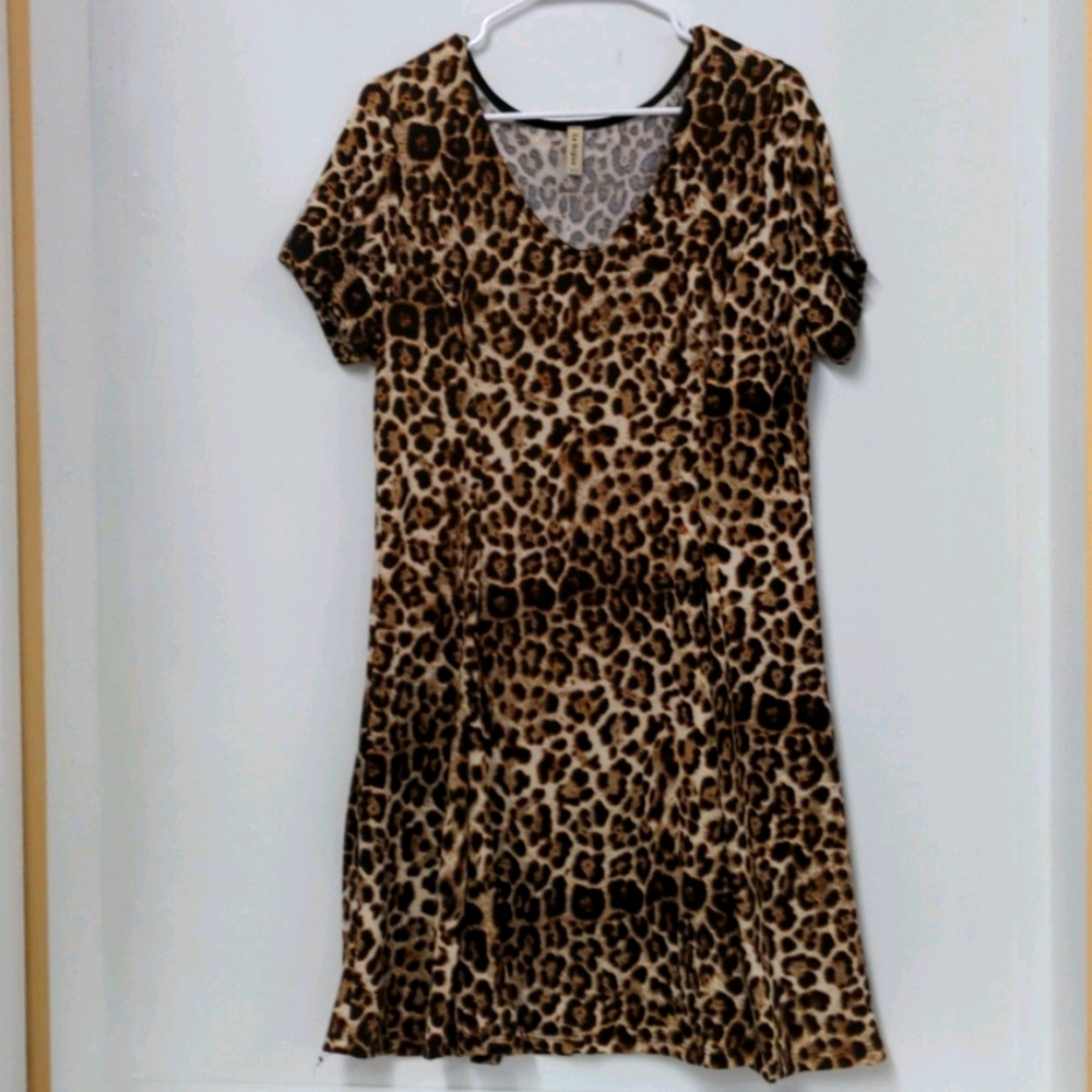 Boutique Cheetah animal print fit and flare plus size stretchy dress 1X 2X